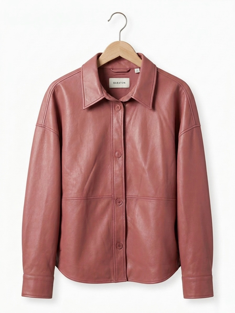 Aritzia Rose-Mauve Leather Button-Front Jacket